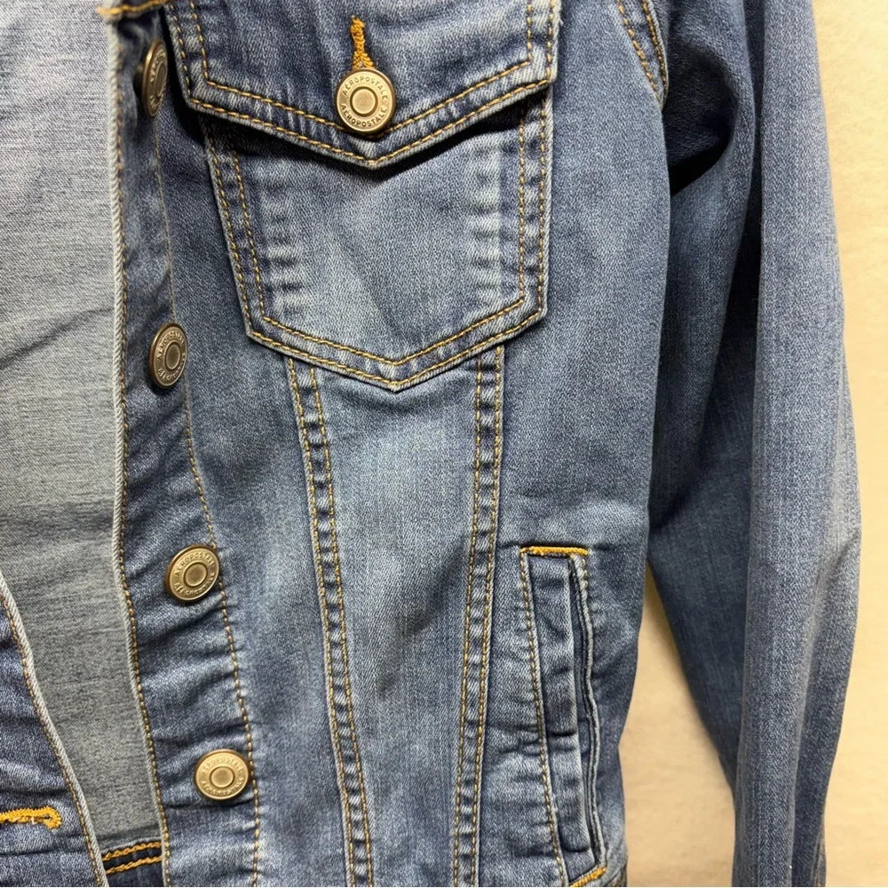 Aeropostale Womens Denim Jacket Medium‎ Wash Classic Button Front Size S